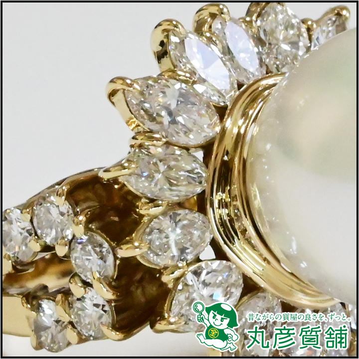 パールリング　指輪　K18　真珠13mm　ダイヤモンド46